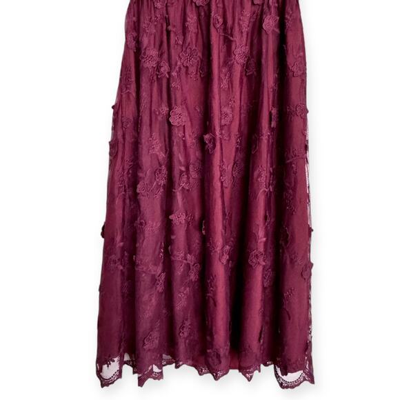 Modcloth Burgundy Sheer Floral Embroidered Halter Neck Fairy Goth Dress Womens M - Picture 4 of 12